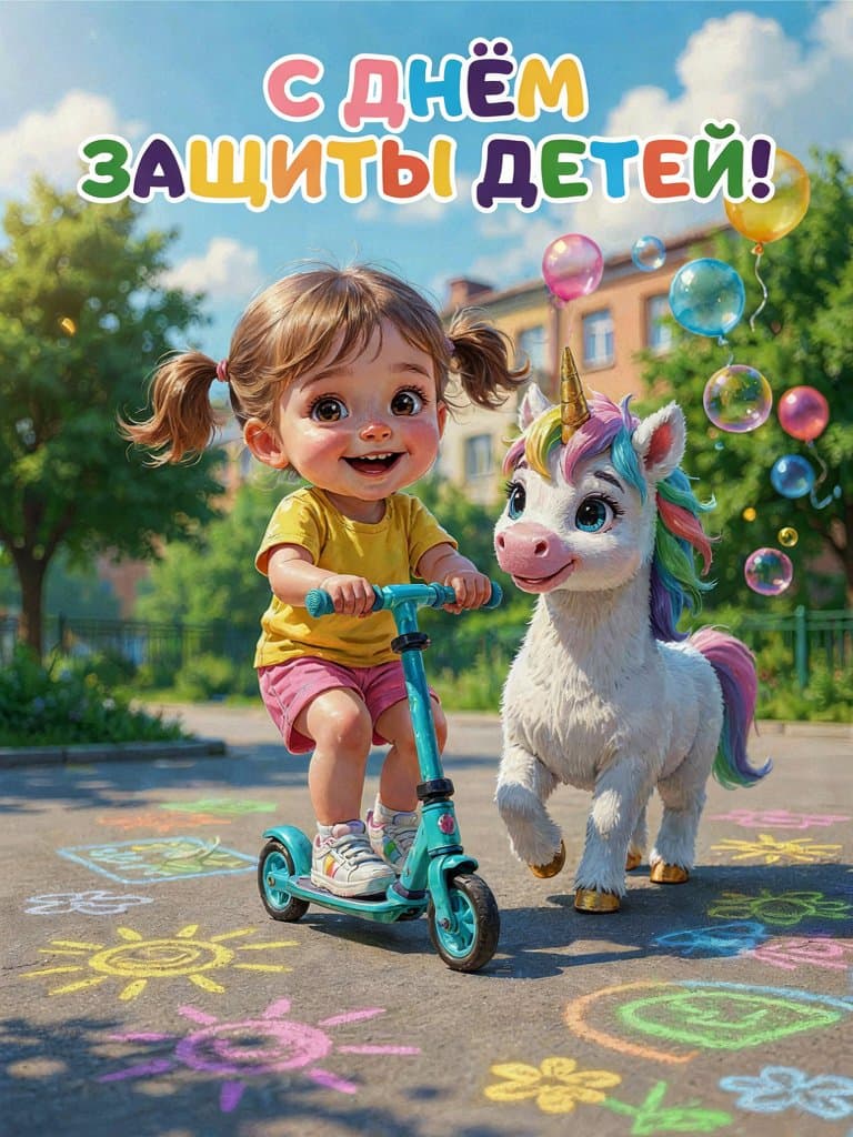 С Днём защиты детей — пример открытки, сделанной нейросетью
