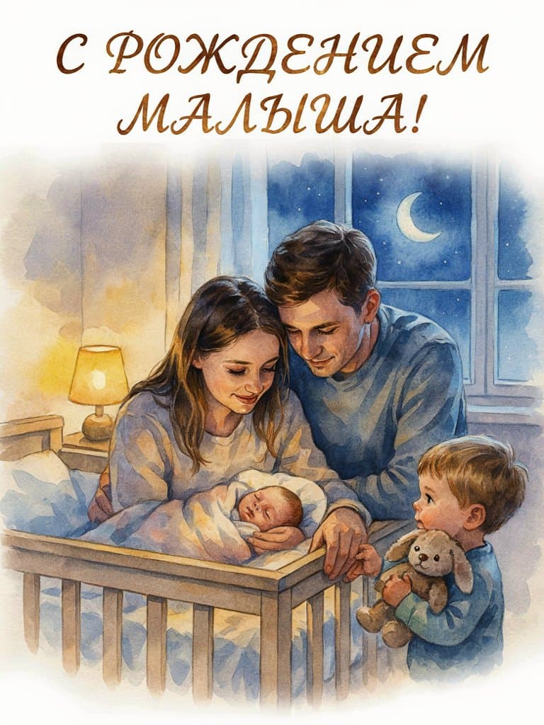 С рождением малыша — пример открытки, сделанной нейросетью
