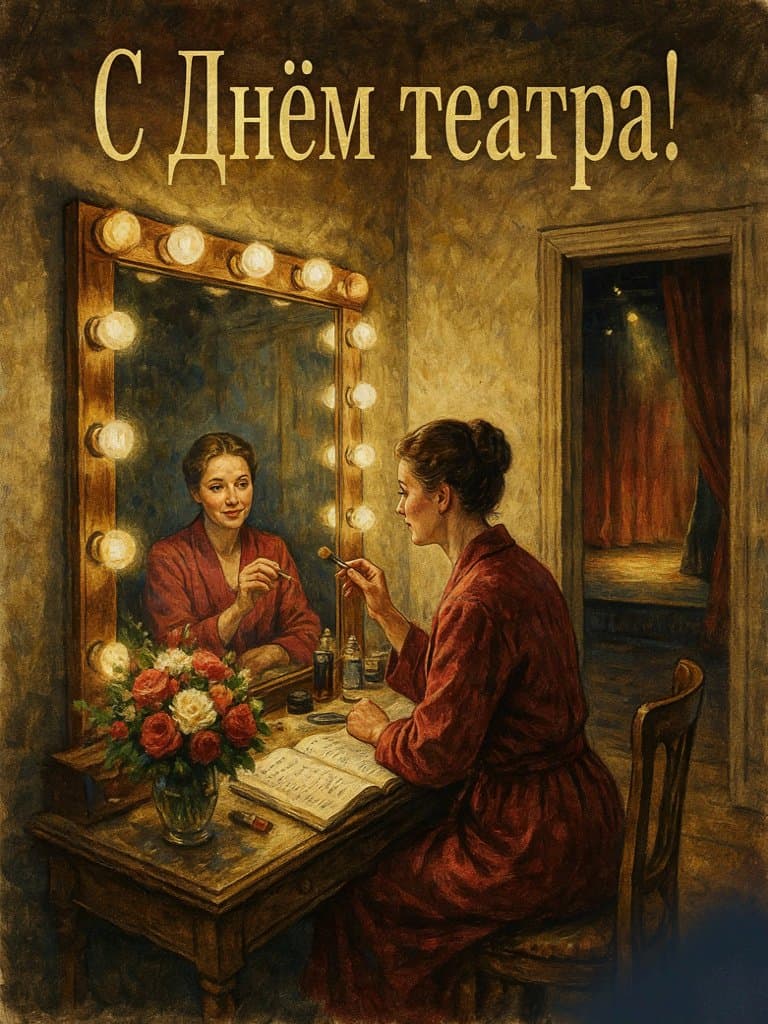 С Днём театра — пример открытки, сделанной нейросетью